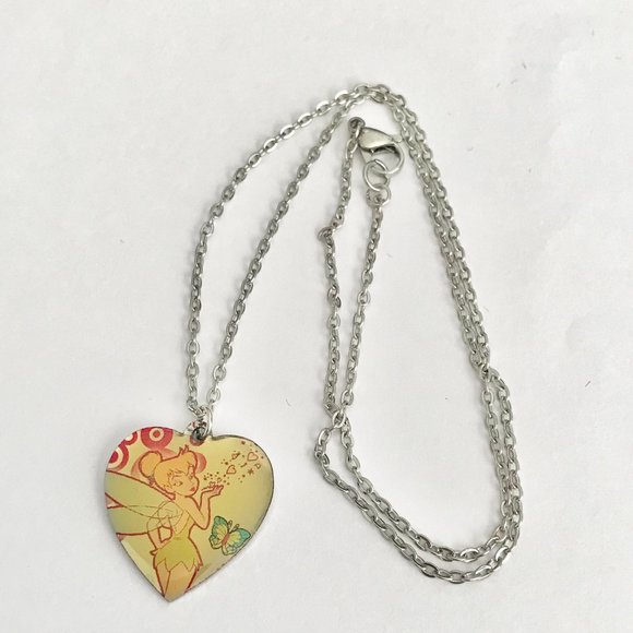Vintage Disney Tinker Bell Heart Necklace Tink Fairy 18" Chain Valentines Gift - Picture 8 of 10